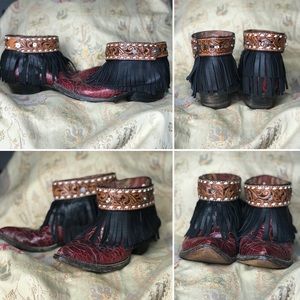 Reworked fringe cowboy boots